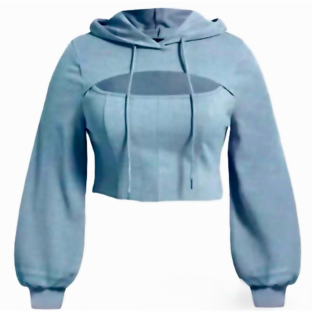 MARIKA || Leah Cutout Crop Hoodie in H. Smoke Blue - SZ XXL 🩵NWT🩵